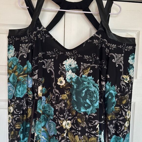 Venus Floral Cold Shoulder with faux leather straps Dress - Picture 3 of 5